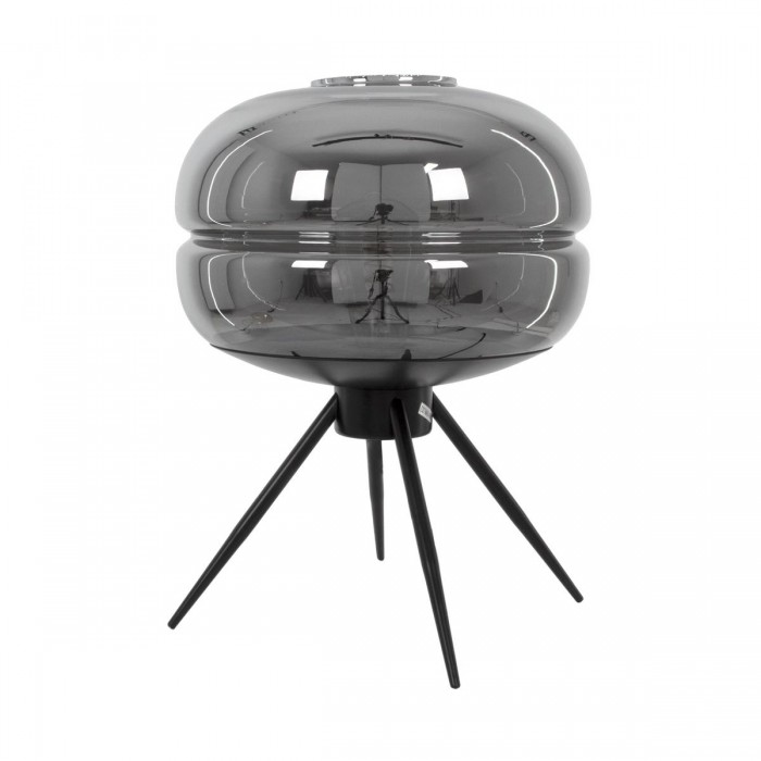 GloboStar® JAVAN 00738 Μοντέρνο Επιτραπέζιο Φωτιστικό Πορτατίφ Λαμπατέρ Μονόφωτο Φιμέ Νίκελ Γυάλινο Μαύρο Μεταλλικό Φ30 x Υ19cm
