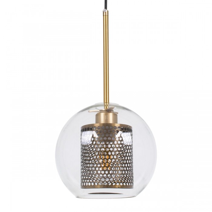 GloboStar® AVERY 00739 Μοντέρνο Κρεμαστό Φωτιστικό Οροφής Μονόφωτο 1 x E27 Διάφανο Γυάλινο με Χρυσό Μεταλλικό Πλέγμα Φ18 x Υ38cm GloboStar® AVERY 00739 Μοντέρνο Κρεμαστό Φωτιστικό Οροφής Μονόφωτο 1 x E27 Διάφανο Γυάλινο με Χρυσό Μεταλλικό Πλέγμα Φ18 x Υ38cm