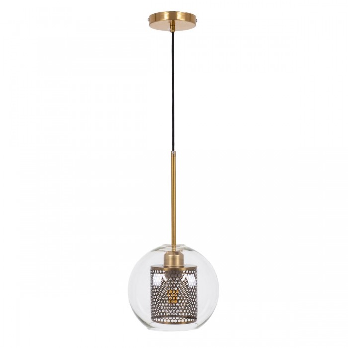 GloboStar® AVERY 00739 Μοντέρνο Κρεμαστό Φωτιστικό Οροφής Μονόφωτο 1 x E27 Διάφανο Γυάλινο με Χρυσό Μεταλλικό Πλέγμα Φ18 x Υ38cm GloboStar® AVERY 00739 Μοντέρνο Κρεμαστό Φωτιστικό Οροφής Μονόφωτο 1 x E27 Διάφανο Γυάλινο με Χρυσό Μεταλλικό Πλέγμα Φ18 x Υ38cm