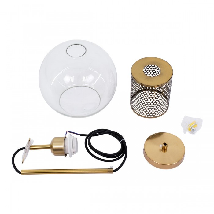GloboStar® AVERY 00739 Μοντέρνο Κρεμαστό Φωτιστικό Οροφής Μονόφωτο 1 x E27 Διάφανο Γυάλινο με Χρυσό Μεταλλικό Πλέγμα Φ18 x Υ38cm GloboStar® AVERY 00739 Μοντέρνο Κρεμαστό Φωτιστικό Οροφής Μονόφωτο 1 x E27 Διάφανο Γυάλινο με Χρυσό Μεταλλικό Πλέγμα Φ18 x Υ38cm