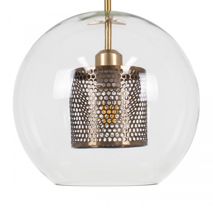GloboStar® AVERY 00740 Μοντέρνο Κρεμαστό Φωτιστικό Οροφής Μονόφωτο 1 x E27 Διάφανο Γυάλινο με Χρυσό Μεταλλικό Πλέγμα Φ30 x Υ48cm GloboStar® AVERY 00740 Μοντέρνο Κρεμαστό Φωτιστικό Οροφής Μονόφωτο 1 x E27 Διάφανο Γυάλινο με Χρυσό Μεταλλικό Πλέγμα Φ30 x Υ48cm