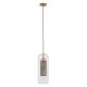 GloboStar® AVERY 00741 Μοντέρνο Κρεμαστό Φωτιστικό Οροφής Μονόφωτο 1 x E27 Διάφανο Γυάλινο με Χρυσό Μεταλλικό Πλέγμα Φ15 x Υ60cm