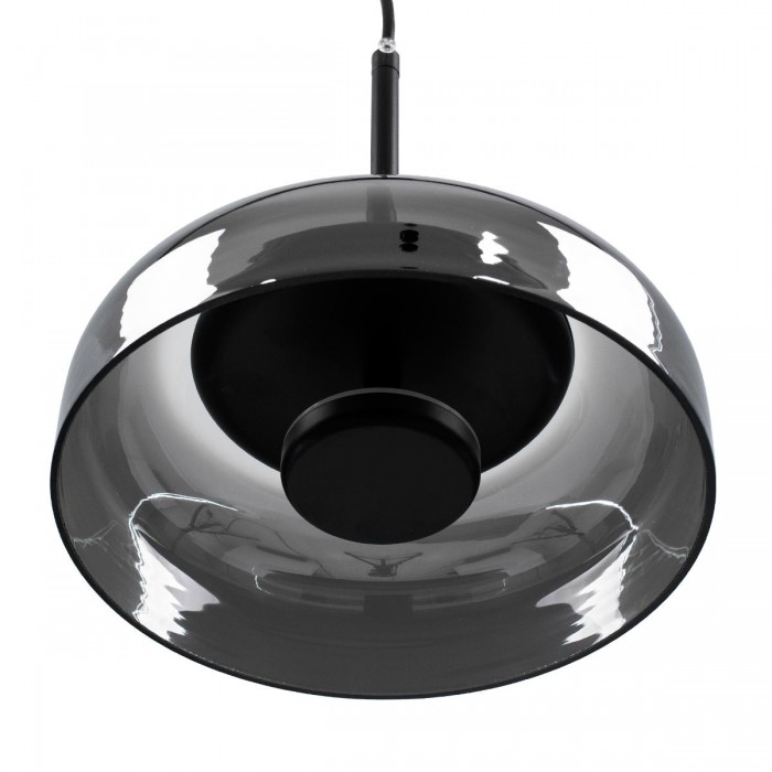 GloboStar® CHARLOTTE 00743 Μοντέρνο Κρεμαστό Φωτιστικό Οροφής Μονόφωτο Φιμέ Γυάλινο Μαύρο Μεταλλικό CREE LED 5W 500lm 180° AC 85-265V Θερμό Λευκό 2700K Φ23 x Υ23cm