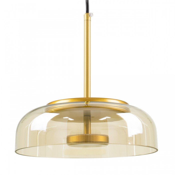 GloboStar® CHARLOTTE 00744 Μοντέρνο Κρεμαστό Φωτιστικό Οροφής Μονόφωτο Μελί Γυάλινο Χρυσό Μεταλλικό CREE LED 5W 500lm 180° AC 85-265V Θερμό Λευκό 2700K Φ23 x Υ23cm