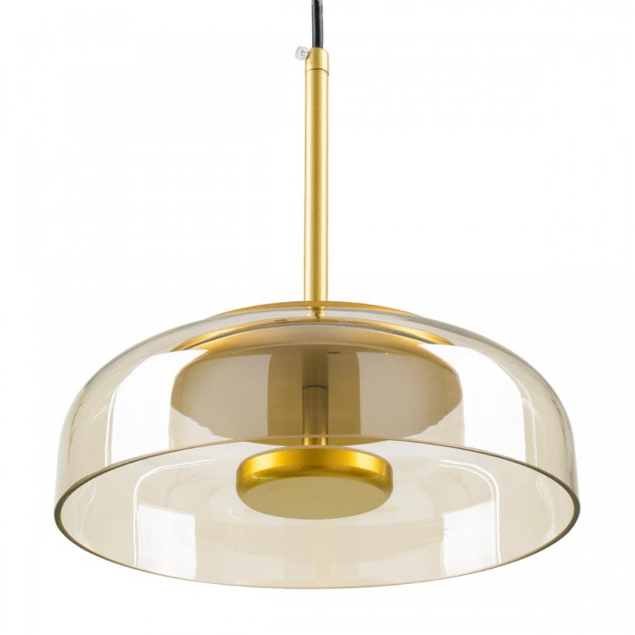 GloboStar® CHARLOTTE 00744 Μοντέρνο Κρεμαστό Φωτιστικό Οροφής Μονόφωτο Μελί Γυάλινο Χρυσό Μεταλλικό CREE LED 5W 500lm 180° AC 85-265V Θερμό Λευκό 2700K Φ23 x Υ23cm