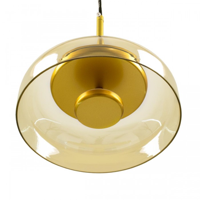 GloboStar® CHARLOTTE 00744 Μοντέρνο Κρεμαστό Φωτιστικό Οροφής Μονόφωτο Μελί Γυάλινο Χρυσό Μεταλλικό CREE LED 5W 500lm 180° AC 85-265V Θερμό Λευκό 2700K Φ23 x Υ23cm