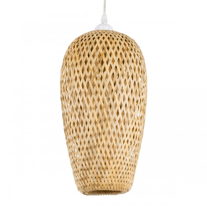 GloboStar® SAN TROPEZ 00764 Vintage Κρεμαστό Φωτιστικό Οροφής Μονόφωτο 1 x E27 Μπεζ Ξύλινο Μπαμπού Φ19 x Υ42cm