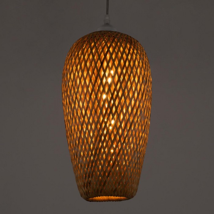 GloboStar® SAN TROPEZ 00764 Vintage Κρεμαστό Φωτιστικό Οροφής Μονόφωτο 1 x E27 Μπεζ Ξύλινο Μπαμπού Φ19 x Υ42cm