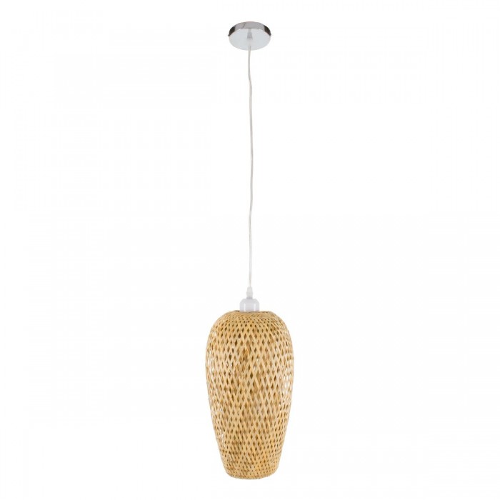 GloboStar® SAN TROPEZ 00764 Vintage Κρεμαστό Φωτιστικό Οροφής Μονόφωτο 1 x E27 Μπεζ Ξύλινο Μπαμπού Φ19 x Υ42cm