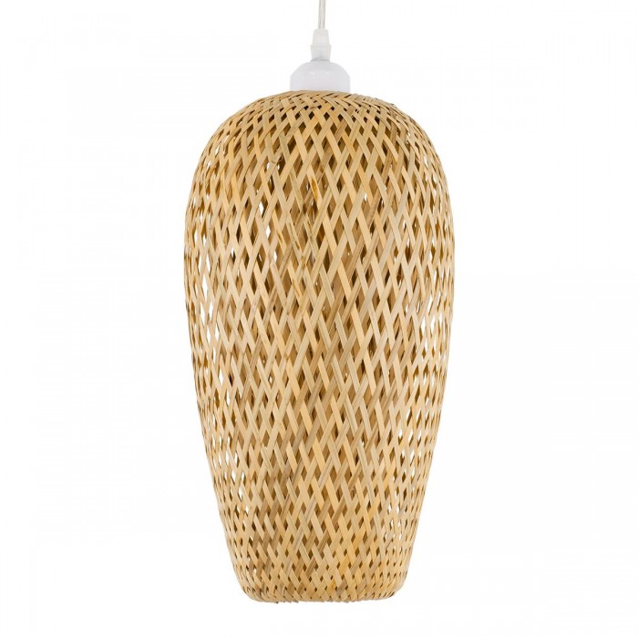 GloboStar® SAN TROPEZ 00764 Vintage Κρεμαστό Φωτιστικό Οροφής Μονόφωτο 1 x E27 Μπεζ Ξύλινο Μπαμπού Φ19 x Υ42cm