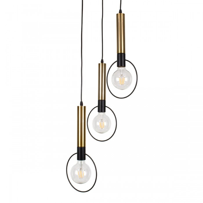 GloboStar® OLVERO 00773 Μοντέρνο Κρεμαστό Φωτιστικό Οροφής Τρίφωτο 3 x E27 Μαύρο - Χρυσό Μεταλλικό Πλέγμα Φ30 x Y130cm
