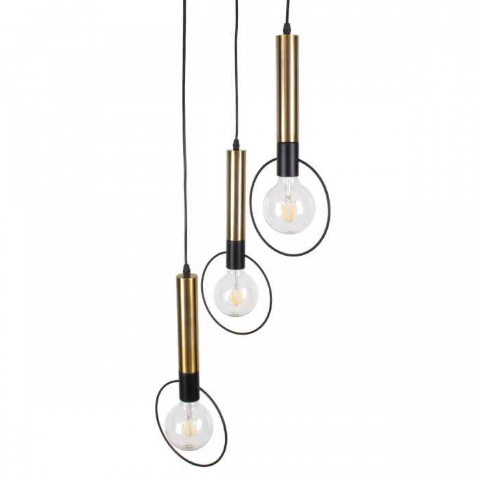 GloboStar® OLVERO 00773 Μοντέρνο Κρεμαστό Φωτιστικό Οροφής Τρίφωτο 3 x E27 Μαύρο - Χρυσό Μεταλλικό Πλέγμα Φ30 x Y130cm