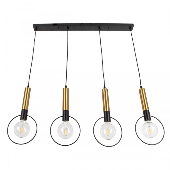 GloboStar® OLVERO 00775 Μοντέρνο Κρεμαστό Φωτιστικό Οροφής Πολύφωτο 4 x E27 Μαύρο - Χρυσό Μεταλλικό Πλέγμα Μ90 x Π18 x Y130cm