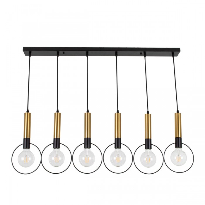 GloboStar® OLVERO 00776 Μοντέρνο Κρεμαστό Φωτιστικό Οροφής Πολύφωτο 6 x E27 Μαύρο - Χρυσό Μεταλλικό Πλέγμα Μ110 x Π18 x Y130cm