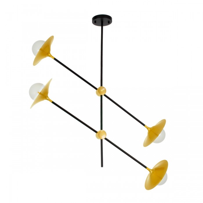 GloboStar® JOLIET 00779 Μοντέρνο Φωτιστικό Οροφής Πολύφωτο 4 x G9 AC 230V Μαύρο - Χρυσό Μεταλλικό Πλέγμα Μ93 x Π20 x Υ106cm
