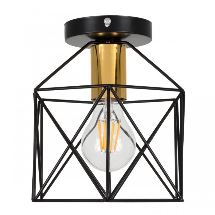 GloboStar® TRON 00792 Μοντέρνο Φωτιστικό Οροφής Μονόφωτο Μαύρο - Χρυσό Μεταλλικό Πλέγμα Φ18 x Y19.5cm