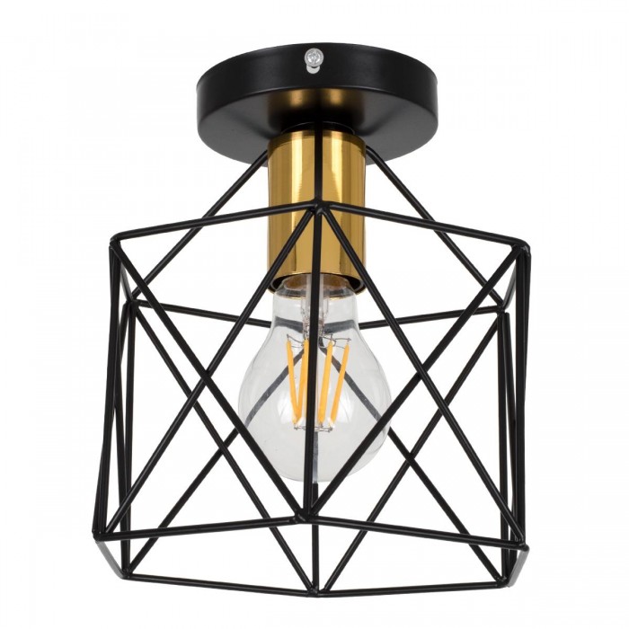 GloboStar® TRON 00792 Μοντέρνο Φωτιστικό Οροφής Μονόφωτο Μαύρο - Χρυσό Μεταλλικό Πλέγμα Φ18 x Y19.5cm