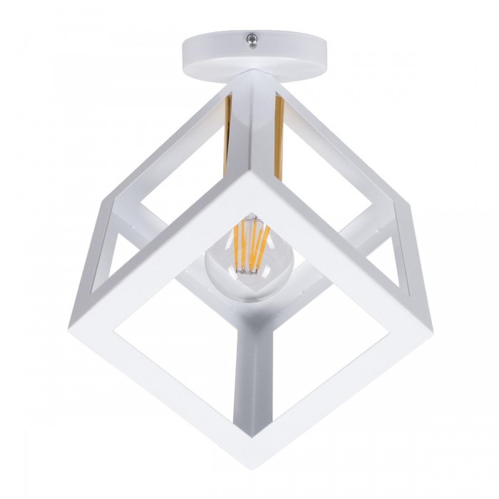 GloboStar® CUBE 00800 Μοντέρνο Φωτιστικό Οροφής Μονόφωτο Λευκό Μεταλλικό Πλέγμα Φ25 x Y25cm