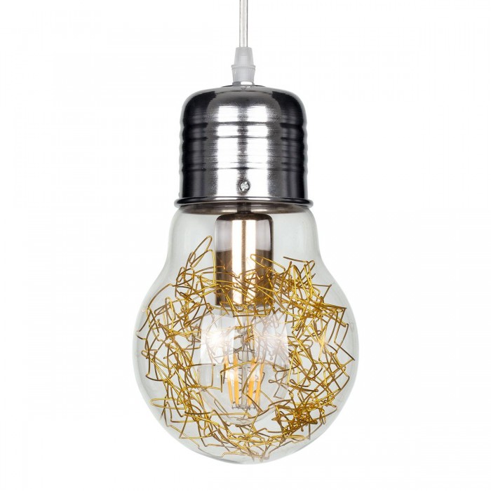 GloboStar® LAMP 00807 Μοντέρνο Κρεμαστό Φωτιστικό Οροφής Μονόφωτο 1 x E27 Ασημί Νίκελ Βάση και Χρυσό Ντουί Μεταλλικό Διάφανο Γυαλί Φ15 x Υ27cm