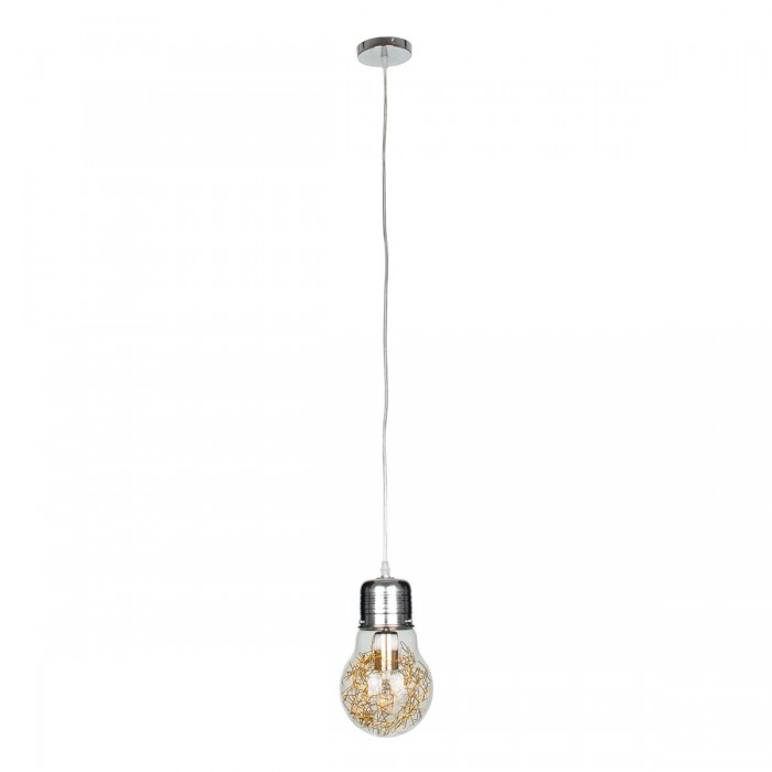 GloboStar® LAMP 00807 Μοντέρνο Κρεμαστό Φωτιστικό Οροφής Μονόφωτο 1 x E27 Ασημί Νίκελ Βάση και Χρυσό Ντουί Μεταλλικό Διάφανο Γυαλί Φ15 x Υ27cm