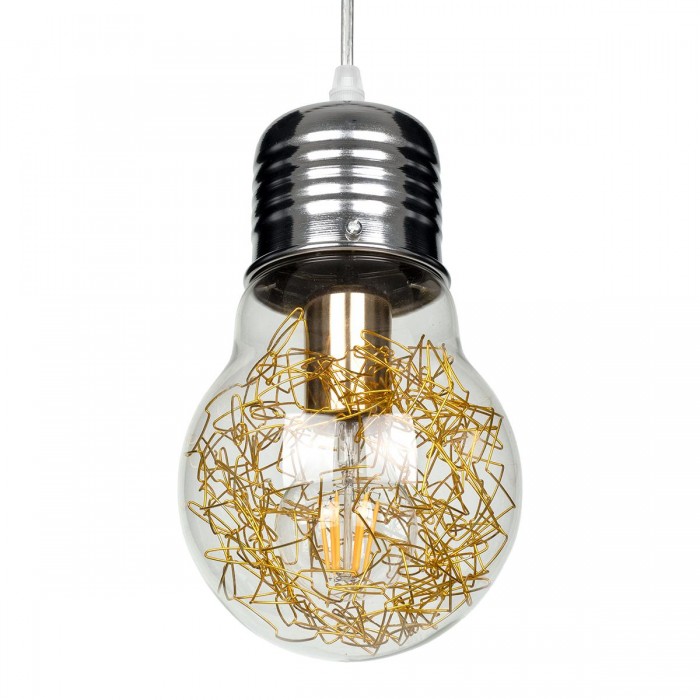 GloboStar® LAMP 00807 Μοντέρνο Κρεμαστό Φωτιστικό Οροφής Μονόφωτο 1 x E27 Ασημί Νίκελ Βάση και Χρυσό Ντουί Μεταλλικό Διάφανο Γυαλί Φ15 x Υ27cm