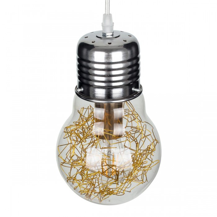 GloboStar® LAMP 00807 Μοντέρνο Κρεμαστό Φωτιστικό Οροφής Μονόφωτο 1 x E27 Ασημί Νίκελ Βάση και Χρυσό Ντουί Μεταλλικό Διάφανο Γυαλί Φ15 x Υ27cm