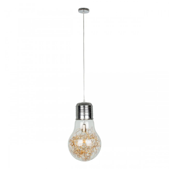 GloboStar® LAMP 00808 Μοντέρνο Κρεμαστό Φωτιστικό Οροφής Μονόφωτο 1 x E27 Ασημί Νίκελ Βάση και Χρυσό Ντουί Μεταλλικό Διάφανο Γυαλί Φ30 x Υ52cm