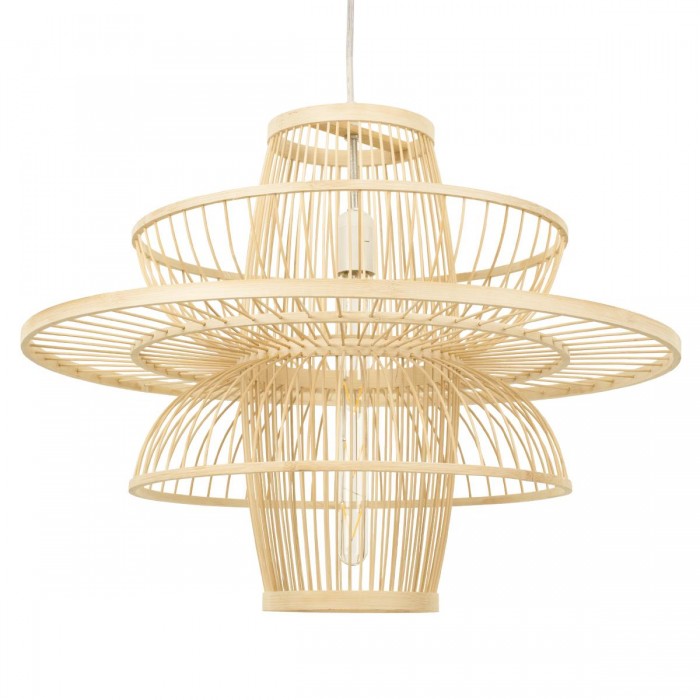 GloboStar® BALI 00862 Vintage Κρεμαστό Φωτιστικό Οροφής Μονόφωτο 1 x E27 Μπεζ Ξύλινο Μπαμπού Φ60 x Y45cm