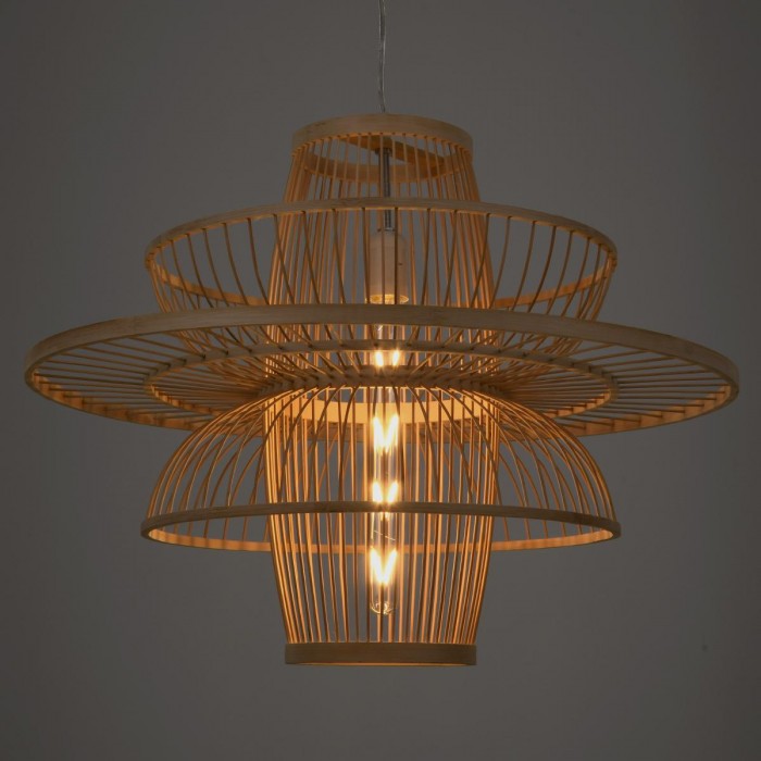 GloboStar® BALI 00862 Vintage Κρεμαστό Φωτιστικό Οροφής Μονόφωτο 1 x E27 Μπεζ Ξύλινο Μπαμπού Φ60 x Y45cm