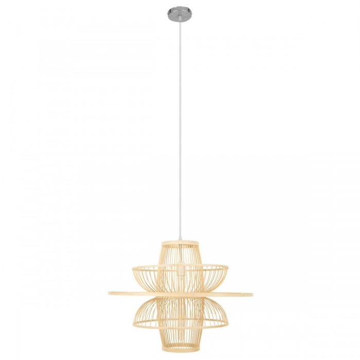GloboStar® BALI 00862 Vintage Κρεμαστό Φωτιστικό Οροφής Μονόφωτο 1 x E27 Μπεζ Ξύλινο Μπαμπού Φ60 x Y45cm