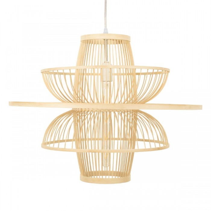 GloboStar® BALI 00862 Vintage Κρεμαστό Φωτιστικό Οροφής Μονόφωτο 1 x E27 Μπεζ Ξύλινο Μπαμπού Φ60 x Y45cm