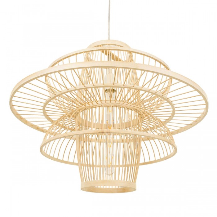 GloboStar® BALI 00862 Vintage Κρεμαστό Φωτιστικό Οροφής Μονόφωτο 1 x E27 Μπεζ Ξύλινο Μπαμπού Φ60 x Y45cm