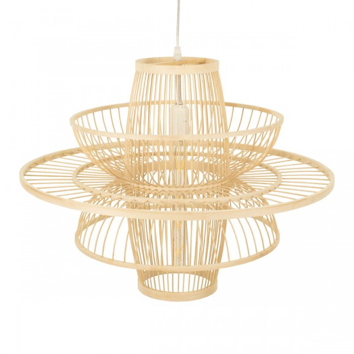 GloboStar® BALI 00862 Vintage Κρεμαστό Φωτιστικό Οροφής Μονόφωτο 1 x E27 Μπεζ Ξύλινο Μπαμπού Φ60 x Y45cm