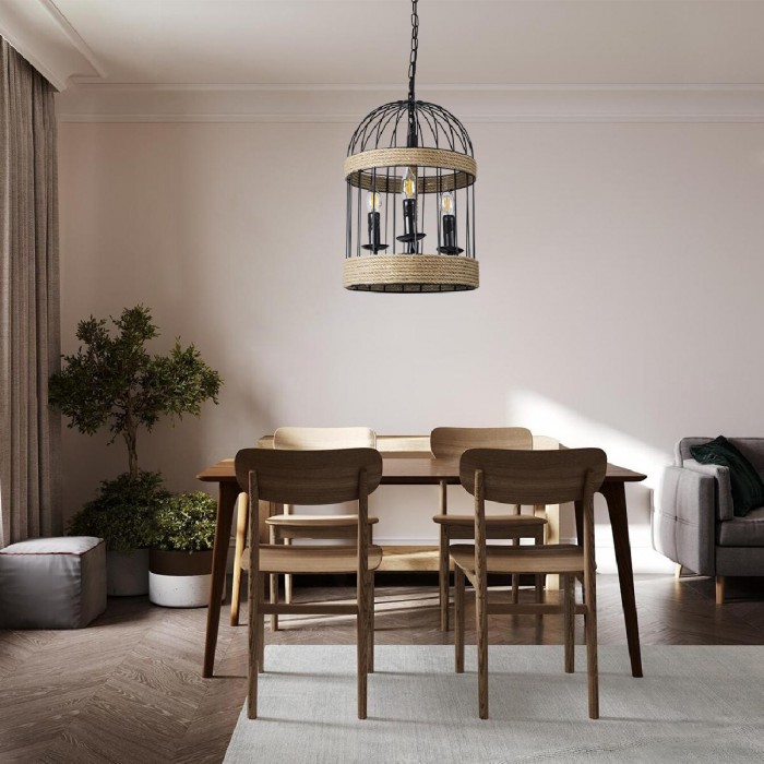 GloboStar® MERLIN 00865 Vintage Industrial Κρεμαστό Φωτιστικό Οροφής Τρίφωτο 3 x E14 Μαύρο Μεταλλικό Με Σχοινί Φ28 x Y40cm GloboStar® MERLIN 00865 Vintage Industrial Κρεμαστό Φωτιστικό Οροφής Τρίφωτο 3 x E14 Μαύρο Μεταλλικό Με Σχοινί Φ28 x Y40cm