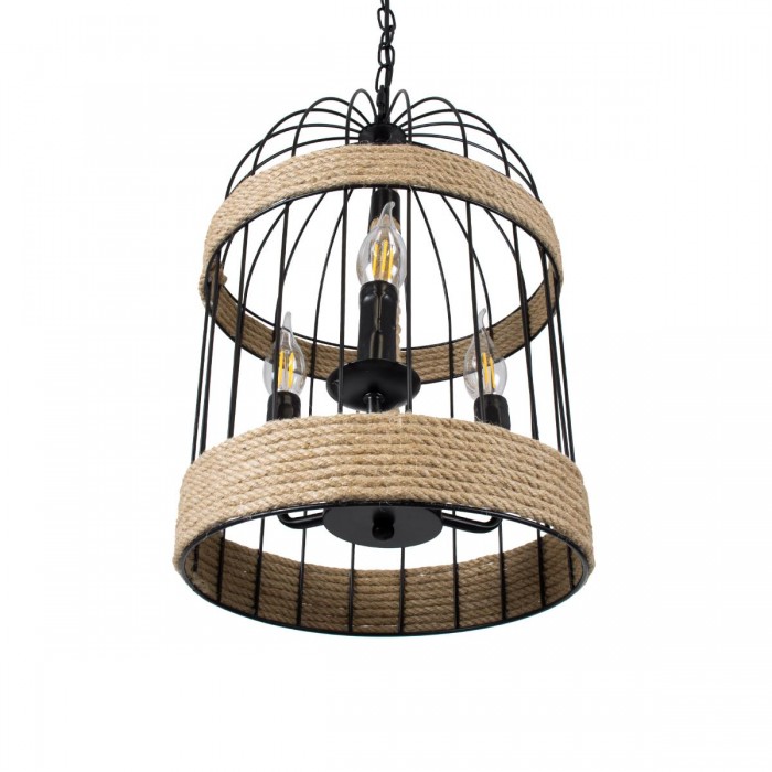 GloboStar® MERLIN 00865 Vintage Industrial Κρεμαστό Φωτιστικό Οροφής Τρίφωτο 3 x E14 Μαύρο Μεταλλικό Με Σχοινί Φ28 x Y40cm GloboStar® MERLIN 00865 Vintage Industrial Κρεμαστό Φωτιστικό Οροφής Τρίφωτο 3 x E14 Μαύρο Μεταλλικό Με Σχοινί Φ28 x Y40cm
