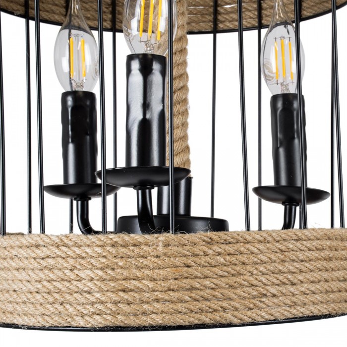 GloboStar® MERLIN 00865 Vintage Industrial Κρεμαστό Φωτιστικό Οροφής Τρίφωτο 3 x E14 Μαύρο Μεταλλικό Με Σχοινί Φ28 x Y40cm GloboStar® MERLIN 00865 Vintage Industrial Κρεμαστό Φωτιστικό Οροφής Τρίφωτο 3 x E14 Μαύρο Μεταλλικό Με Σχοινί Φ28 x Y40cm