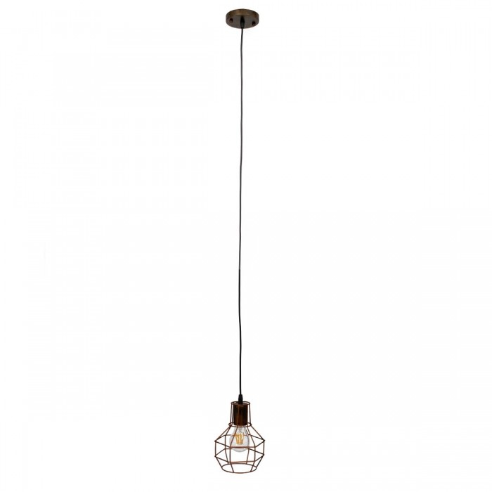 GloboStar® CAGE 00866 Vintage Industrial Κρεμαστό Φωτιστικό Οροφής Μονόφωτο 1 x E27 Καφέ Σκουριά Μεταλλικό Πλέγμα Φ15 x Y22cm