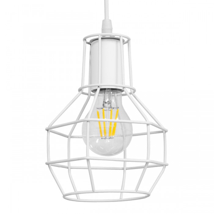 GloboStar® CAGE 00867 Vintage Industrial Κρεμαστό Φωτιστικό Οροφής Μονόφωτο 1 x E27 Λευκό Μεταλλικό Πλέγμα Φ15 x Y22cm