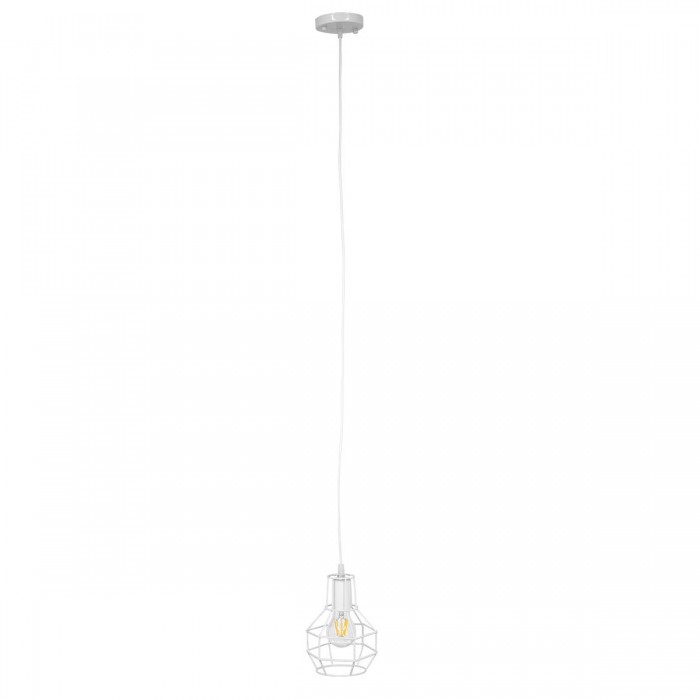GloboStar® CAGE 00867 Vintage Industrial Κρεμαστό Φωτιστικό Οροφής Μονόφωτο 1 x E27 Λευκό Μεταλλικό Πλέγμα Φ15 x Y22cm