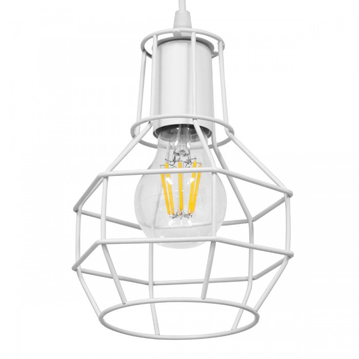 GloboStar® CAGE 00867 Vintage Industrial Κρεμαστό Φωτιστικό Οροφής Μονόφωτο 1 x E27 Λευκό Μεταλλικό Πλέγμα Φ15 x Y22cm