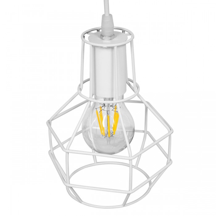 GloboStar® CAGE 00867 Vintage Industrial Κρεμαστό Φωτιστικό Οροφής Μονόφωτο 1 x E27 Λευκό Μεταλλικό Πλέγμα Φ15 x Y22cm