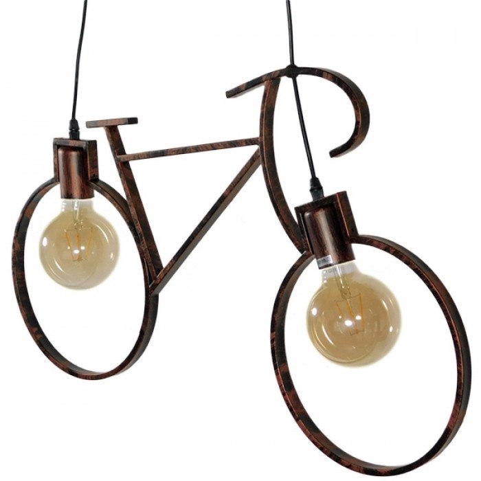 GloboStar® BIKE 00868 Vintage Κρεμαστό Φωτιστικό Οροφής Δίφωτο 2 x E27 Καφέ Σκουριά Μεταλλικό Μ67 x Π1.5 x Υ41cm