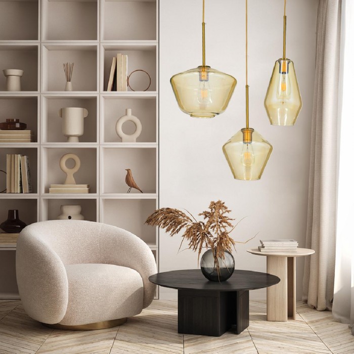 GloboStar® AMARIS 00870 Μοντέρνο Κρεμαστό Φωτιστικό Οροφής Μονόφωτο 1 x E27 Γυάλινο Φιμέ Μελί Φ30 x Υ22cm GloboStar® AMARIS 00870 Μοντέρνο Κρεμαστό Φωτιστικό Οροφής Μονόφωτο 1 x E27 Γυάλινο Φιμέ Μελί Φ30 x Υ22cm