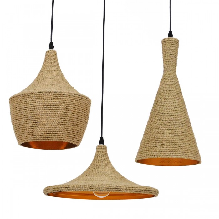 GloboStar® SHANGHAI ROPE 00875 SET 3 Μοντέρνα Κρεμαστά Φωτιστικά Οροφής Τρίφωτο 3 x E27 με Μπεζ Σχοινί Μεταλλικά Καμπάνα GloboStar® SHANGHAI ROPE 00875 SET 3 Μοντέρνα Κρεμαστά Φωτιστικά Οροφής Τρίφωτο 3 x E27 με Μπεζ Σχοινί Μεταλλικά Καμπάνα