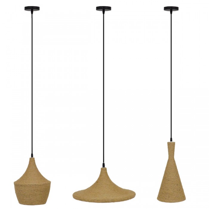 GloboStar® SHANGHAI ROPE 00875 SET 3 Μοντέρνα Κρεμαστά Φωτιστικά Οροφής Τρίφωτο 3 x E27 με Μπεζ Σχοινί Μεταλλικά Καμπάνα GloboStar® SHANGHAI ROPE 00875 SET 3 Μοντέρνα Κρεμαστά Φωτιστικά Οροφής Τρίφωτο 3 x E27 με Μπεζ Σχοινί Μεταλλικά Καμπάνα
