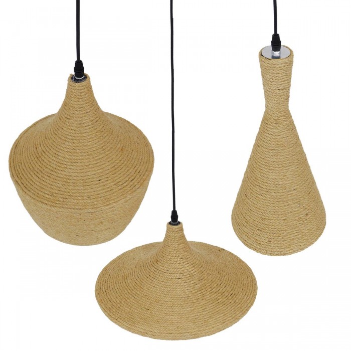 GloboStar® SHANGHAI ROPE 00875 SET 3 Μοντέρνα Κρεμαστά Φωτιστικά Οροφής Τρίφωτο 3 x E27 με Μπεζ Σχοινί Μεταλλικά Καμπάνα GloboStar® SHANGHAI ROPE 00875 SET 3 Μοντέρνα Κρεμαστά Φωτιστικά Οροφής Τρίφωτο 3 x E27 με Μπεζ Σχοινί Μεταλλικά Καμπάνα