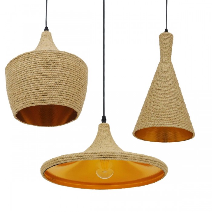 GloboStar® SHANGHAI ROPE 00875 SET 3 Μοντέρνα Κρεμαστά Φωτιστικά Οροφής Τρίφωτο 3 x E27 με Μπεζ Σχοινί Μεταλλικά Καμπάνα GloboStar® SHANGHAI ROPE 00875 SET 3 Μοντέρνα Κρεμαστά Φωτιστικά Οροφής Τρίφωτο 3 x E27 με Μπεζ Σχοινί Μεταλλικά Καμπάνα