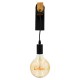 GloboStar® KELA 00880 Μοντέρνο Φωτιστικό Τοίχου Απλίκα Μονόφωτο Μαύρο Ξύλινο Μ6.5 x Π18 x Υ30cm