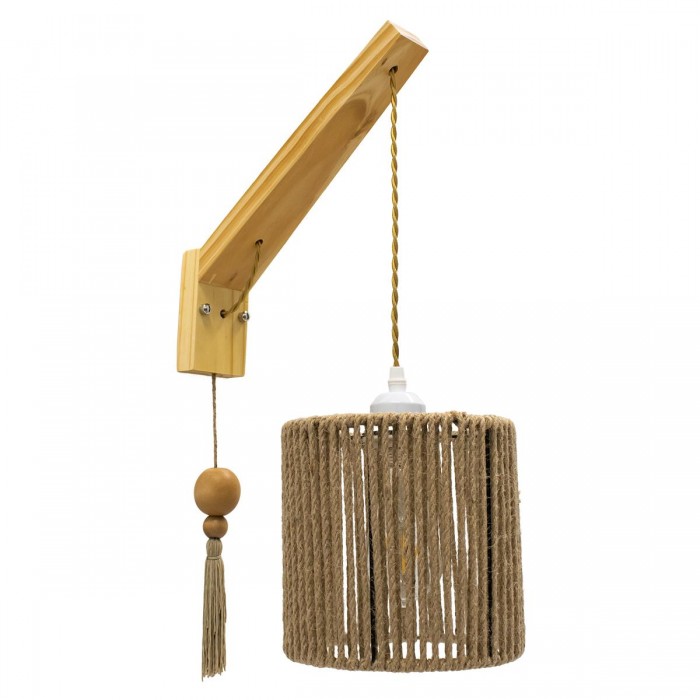 GloboStar® CASTI 00886 Vintage Φωτιστικό Τοίχου Απλίκα Μονόφωτο Μπεζ Ξύλινο με Σχοινί και Καπέλο Φ19 x Μ19 x Π35 x Υ30-85cm GloboStar® CASTI 00886 Vintage Φωτιστικό Τοίχου Απλίκα Μονόφωτο Μπεζ Ξύλινο με Σχοινί και Καπέλο Φ19 x Μ19 x Π35 x Υ30-85cm