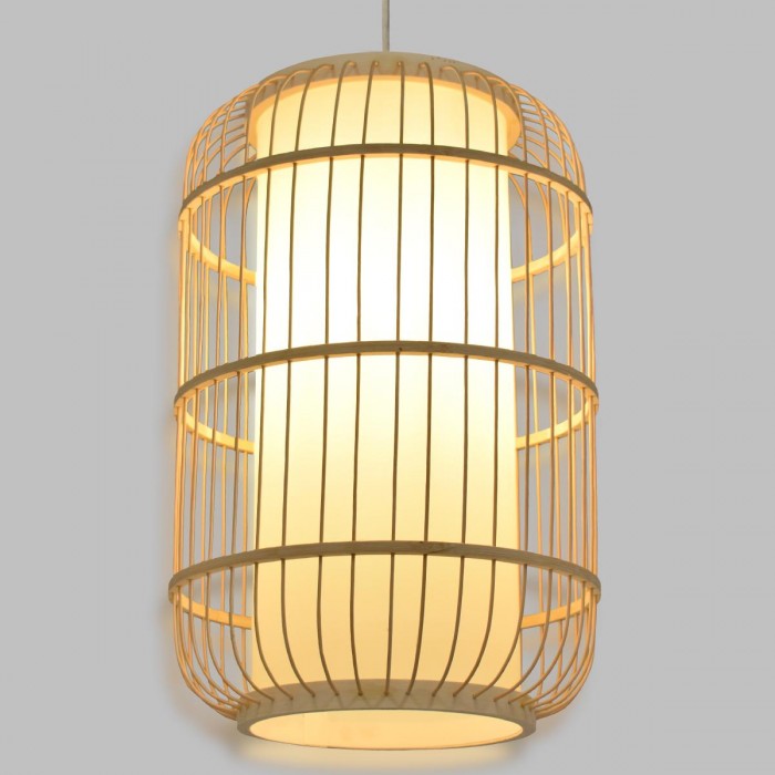 GloboStar® DE PARIS 00893 Vintage Κρεμαστό Φωτιστικό Οροφής Μονόφωτο 1 x E27 Μπεζ Ξύλινο Μπαμπού Φ25 x Υ42cm